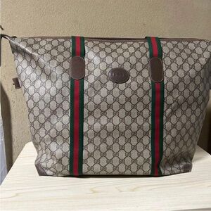 Gucci Beige Tote with Green and Red Stripes